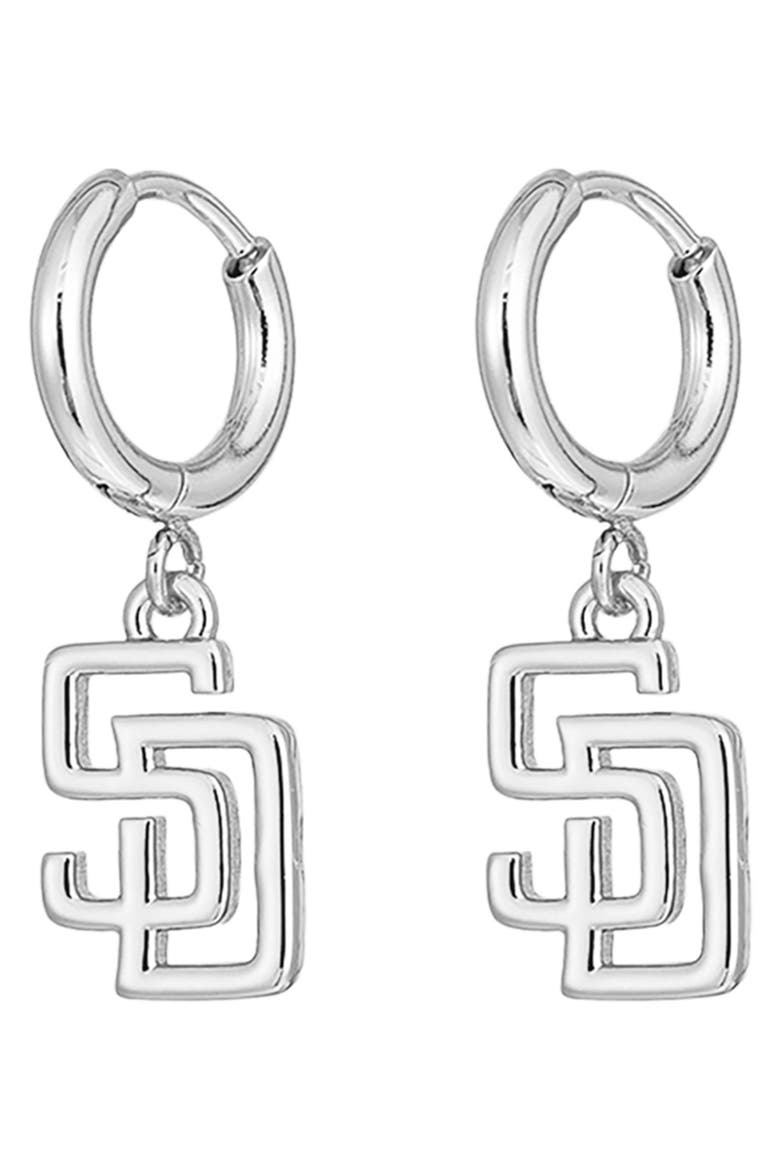 x The MLB San Diego Padres Logo Charm Hoop Earrings, Main, color, SILVER