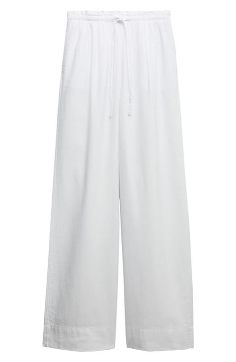 Linen Blend Wide Leg Drawstring Pants