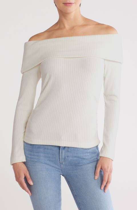 Off Shoulder Side Ruched Knit Top