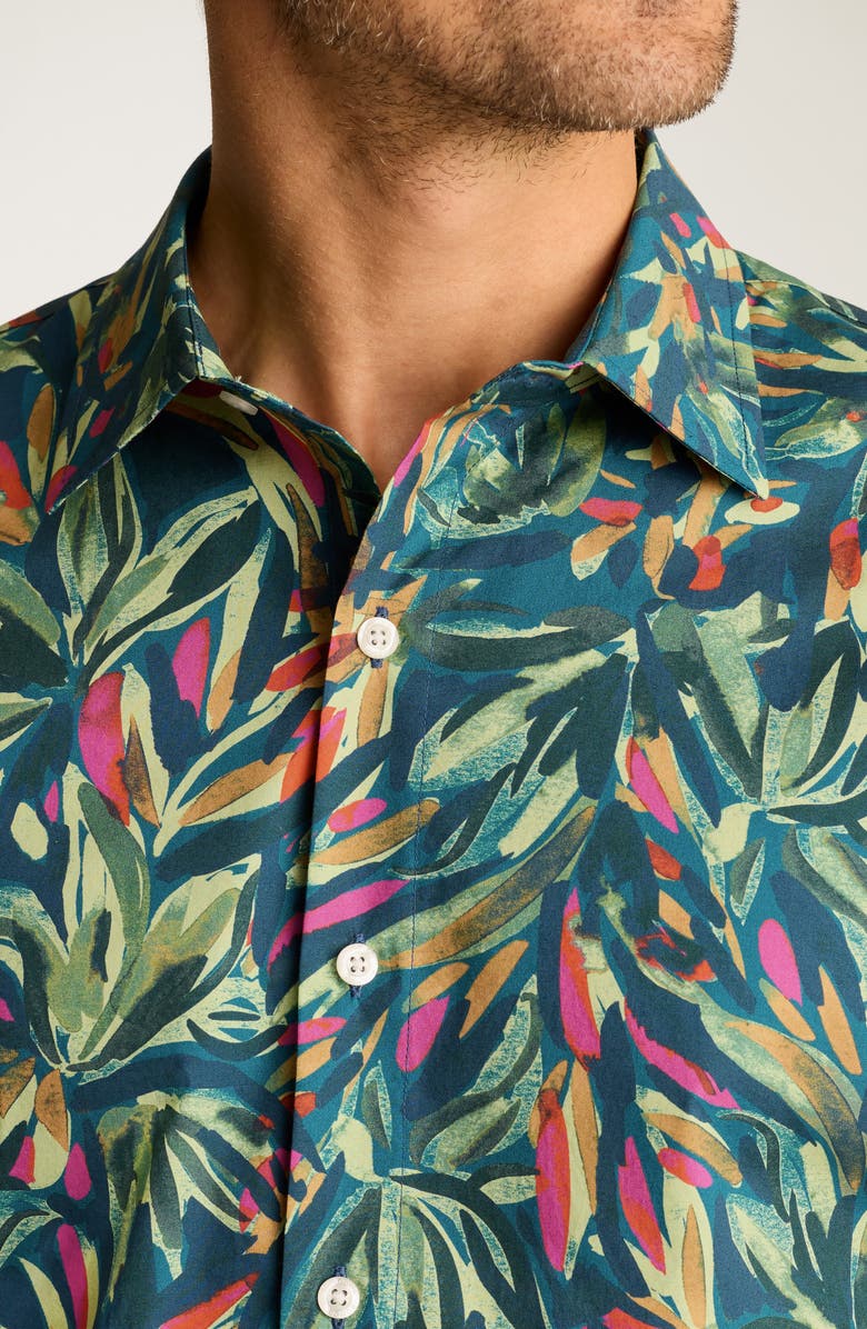 Bonobos Riviera Slim Fit Leaf Print Short Sleeve Button-Up Shirt, Alternate, color, Abstract Linework V2 C32