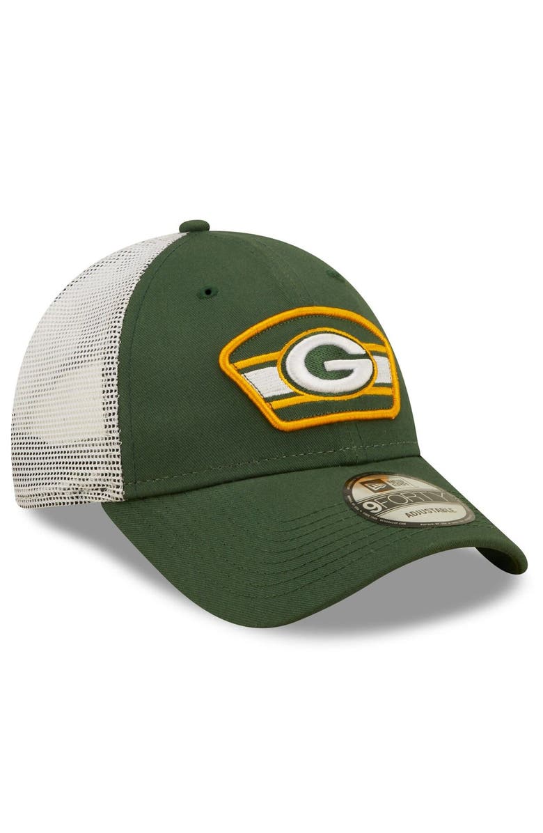 New Era Men's New Era Green/White Green Bay Packers Logo Patch Trucker 9FORTY Snapback Hat, Alternate, color, 