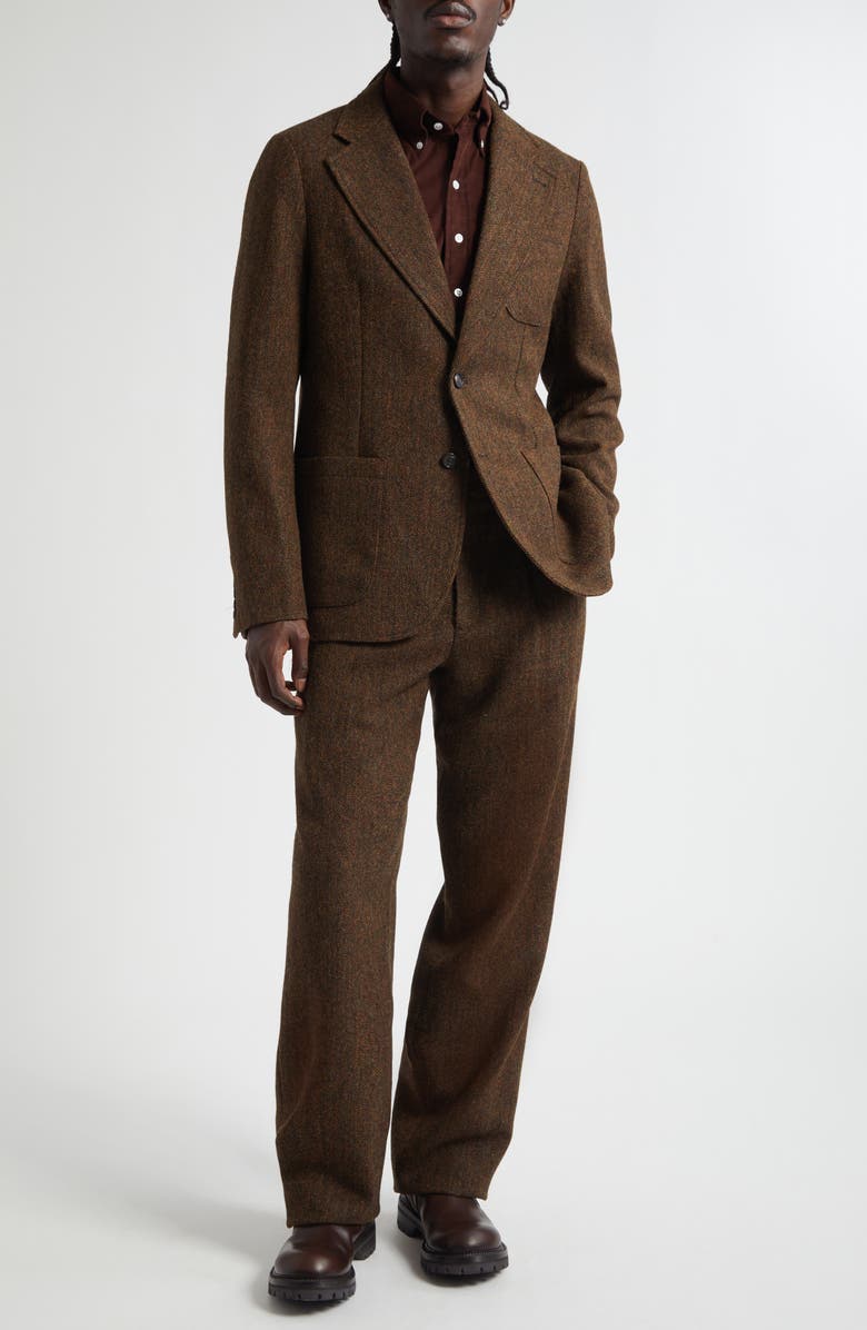 Noah Double Pleat Wool Herringbone Pants, Alternate, color, Brown Herringbone