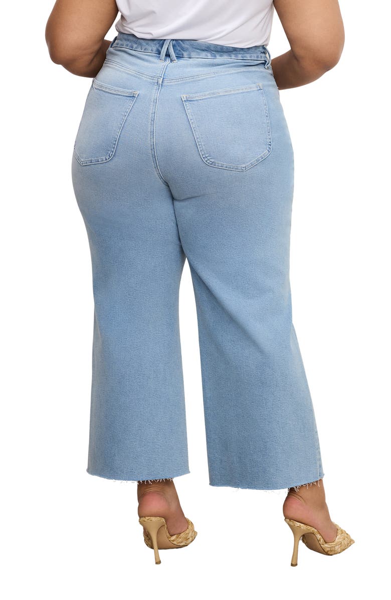 Good American Good Waist Light Compression Crop Palazzo Jeans, Alternate, color, Indigo862