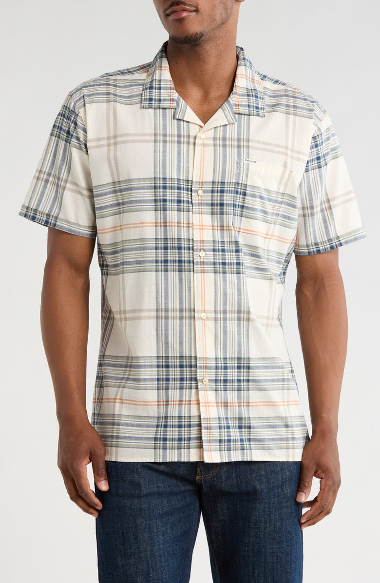 Barbour Berryfell Regular Fit Plaid Short Sleeve Button-Up Shirt, Main, color, Whisper White