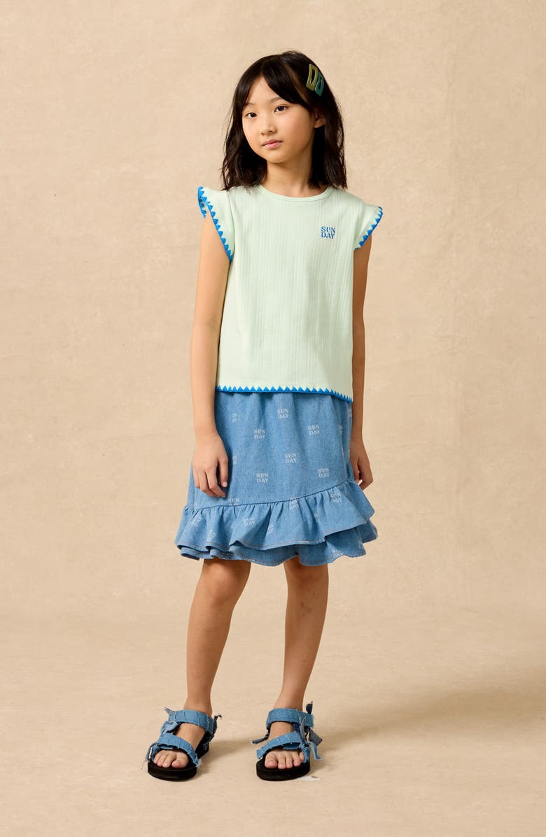 The Sunday Collective Kids' Sunday Organic Cotton Chambray Crossover Skirt, Alternate, color, 