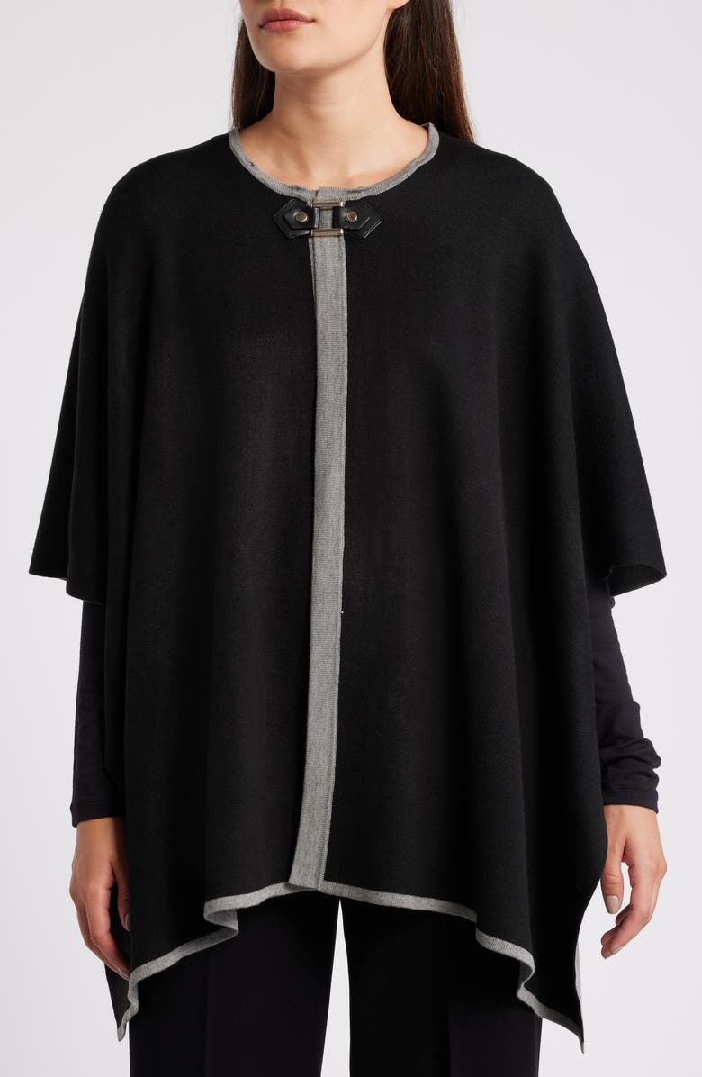 Anne Klein Faux Fur Collar Poncho, Alternate, color, 