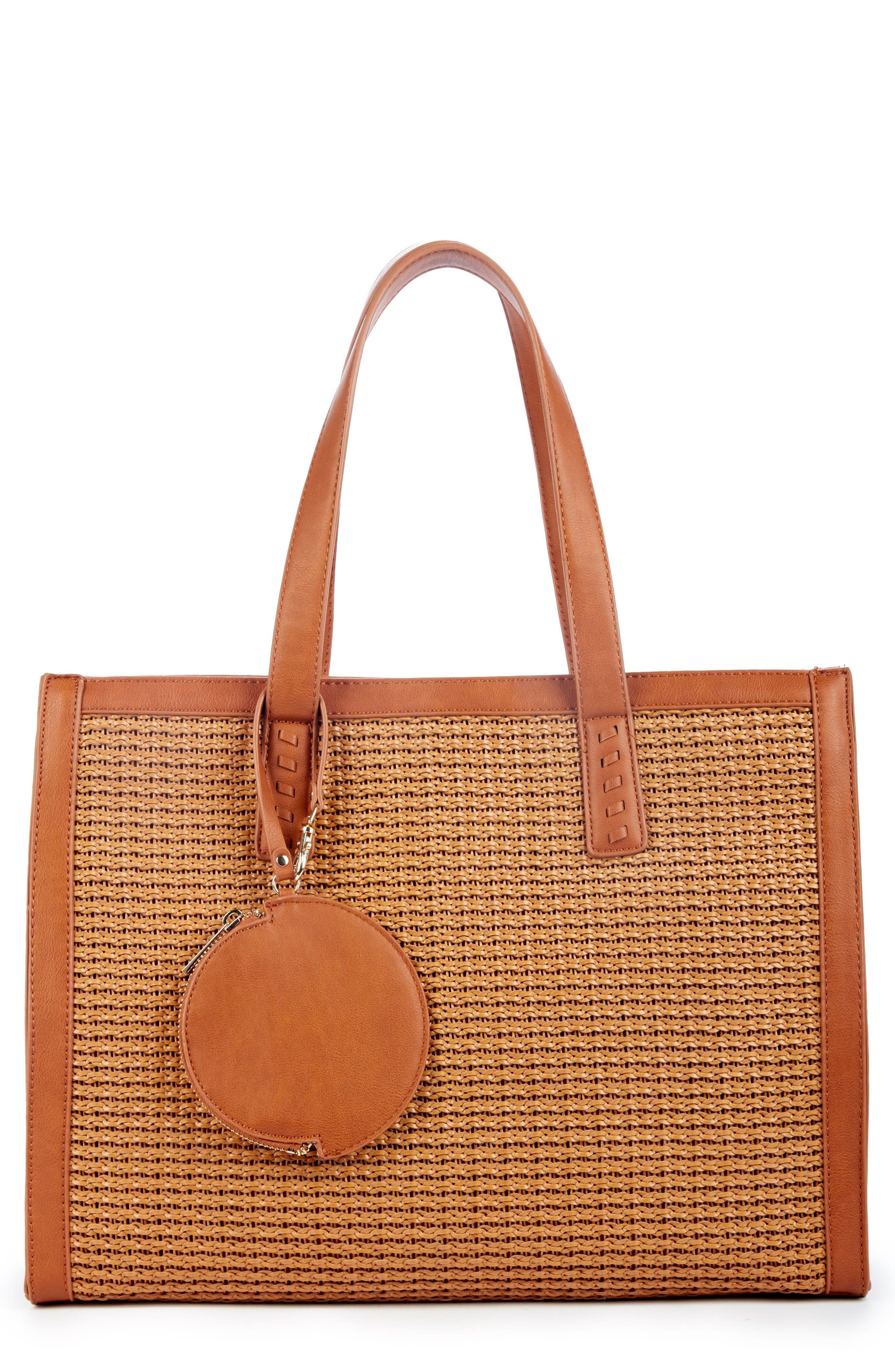 Nikole Faux Leather Tote, Main, color, CAMEL