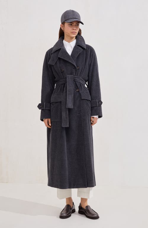 Brunello Cucinelli Corduroy Belted Trench Coat In Gray
