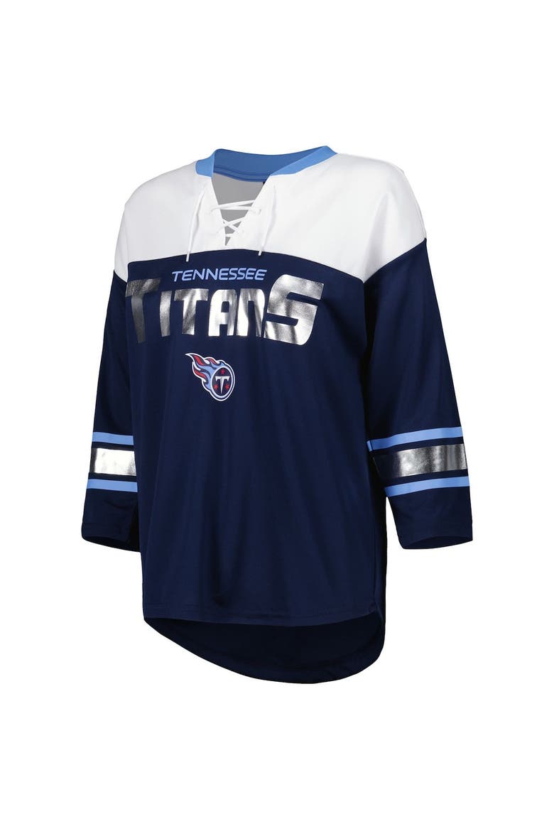 Women's G-III 4Her by Carl Banks Navy/White Tennessee Titans Double Team 3/4-Sleeve Lace-Up T-Shirt, Alternate, color, Navy