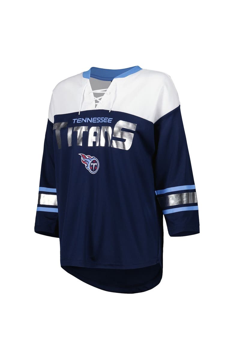 G-III 4HER BY CARL BANKS Women's G-III 4Her by Carl Banks Navy/White Tennessee Titans Double Team 3/4-Sleeve Lace-Up T-Shirt, Alternate, color, Navy