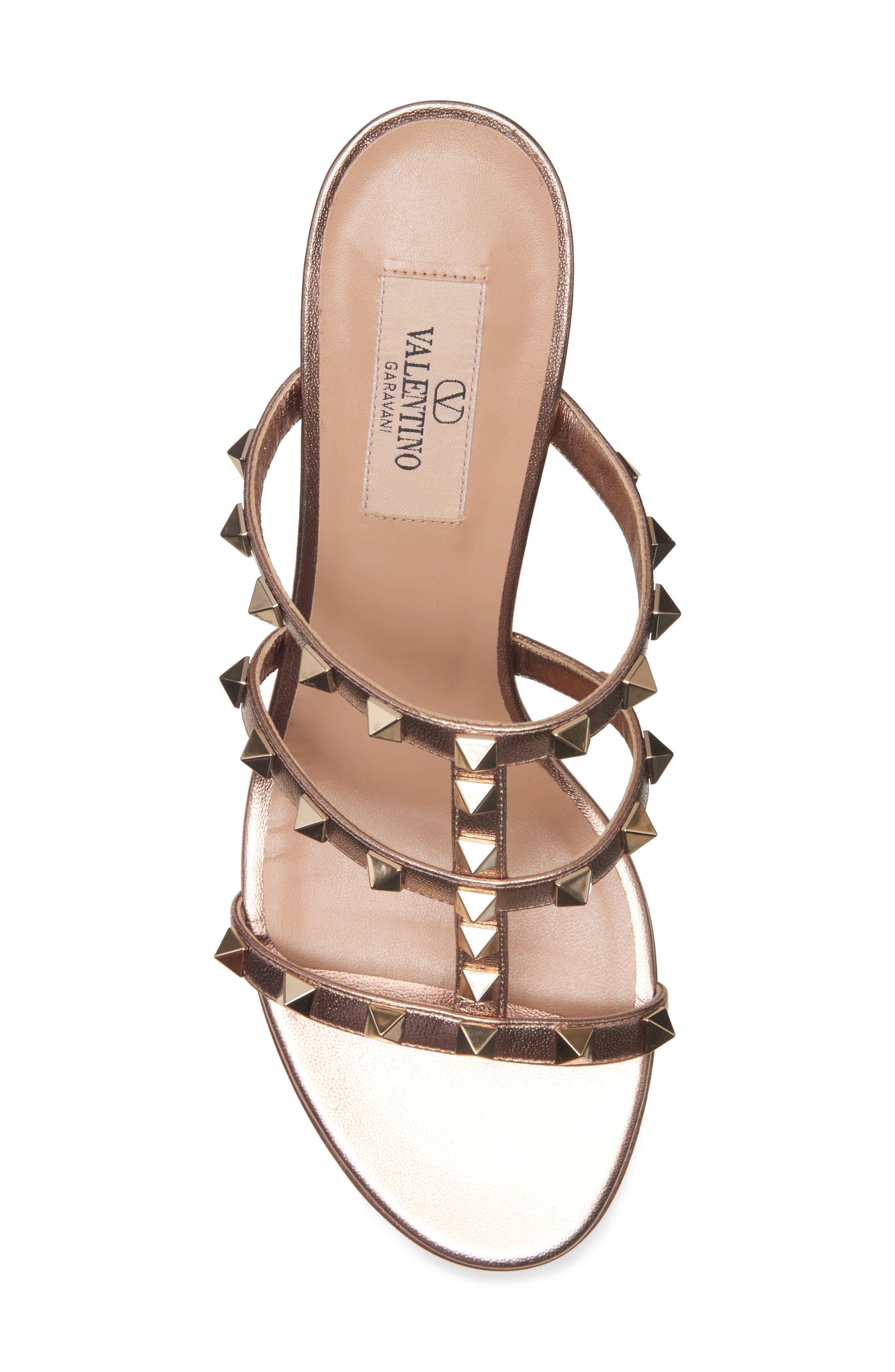 Valentino Garavani Rockstud Metallic Slide Sandal Women), Alternate, color, Rose