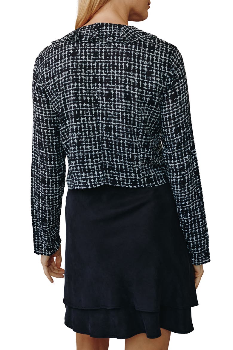 Ruffled Long Sleeve Rayon Top, Alternate, color, GRID PRINT