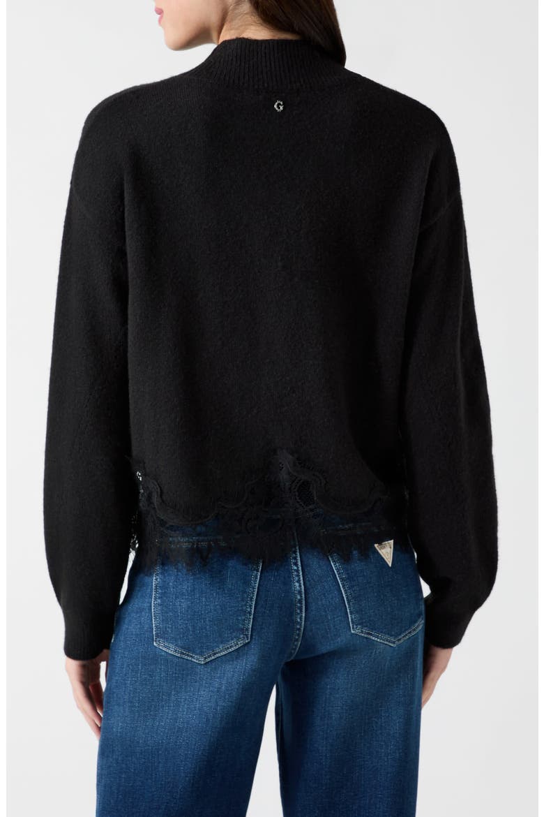 Hayden Lace Hem Mock Neck Sweater, Alternate, color, JBLACK-BLACK