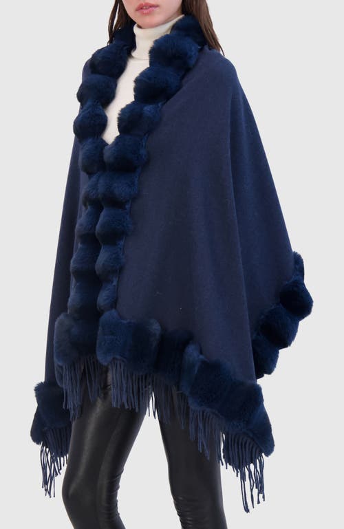 Lyla Grant Cashmere & Wool Blend Cape With Fur-free Chinchilla (faux Fur) Trim) In Blue