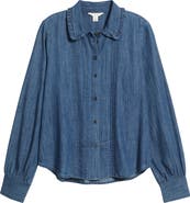 Caslon® Pintuck Cotton Chambray Button-Up Shirt