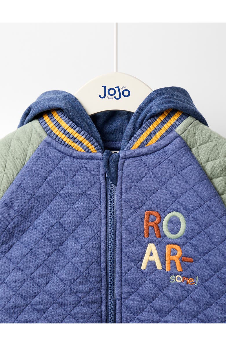 JOJO MAMAN BEBE Kids' Dinosaur Appliqué Hooded Bomber Jacket, Alternate, color, Indigo