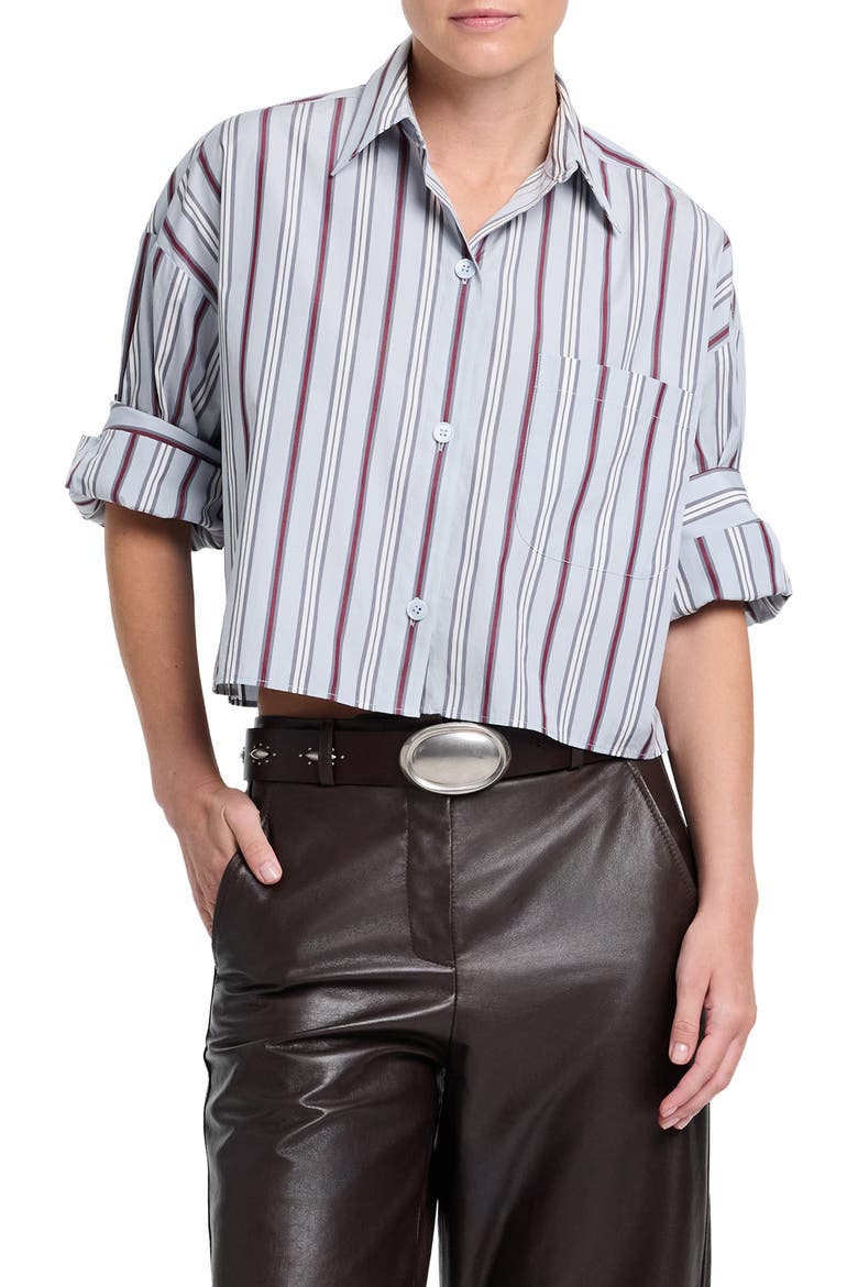 Next Stripe Cropped Cotton Shirt, Main, color, LIGHT GREY MULTI
