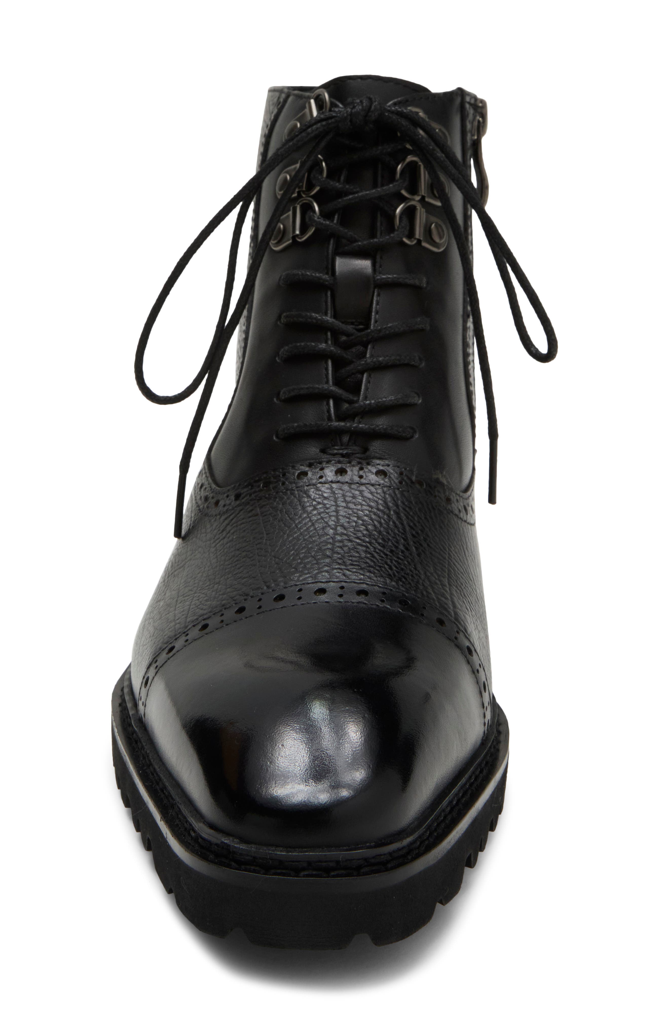 Camino Cap Toe Brogue Leather Boot, Alternate, color, BLACK