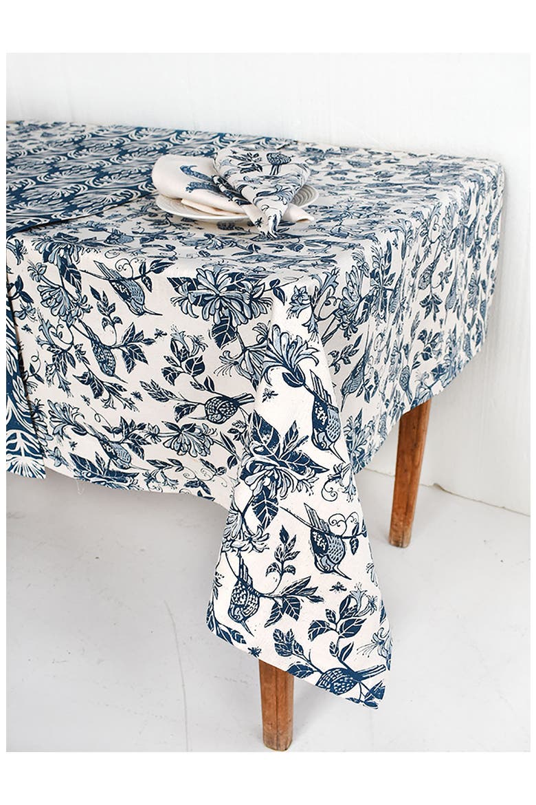 Honeysuckle Botanical Tablecloth, Alternate, color, INDIGO