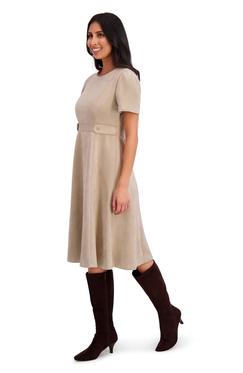 London Times Jewel Neck Side Tab Fit & Flare Dress, Alternate, color, Latte