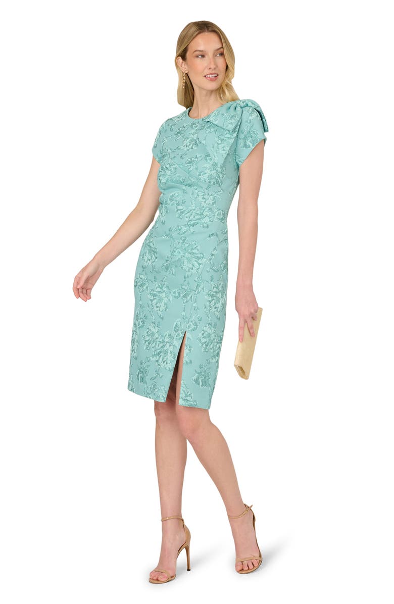 Adrianna Papell Floral Jacquard Bow Sheath Dress, Alternate, color,