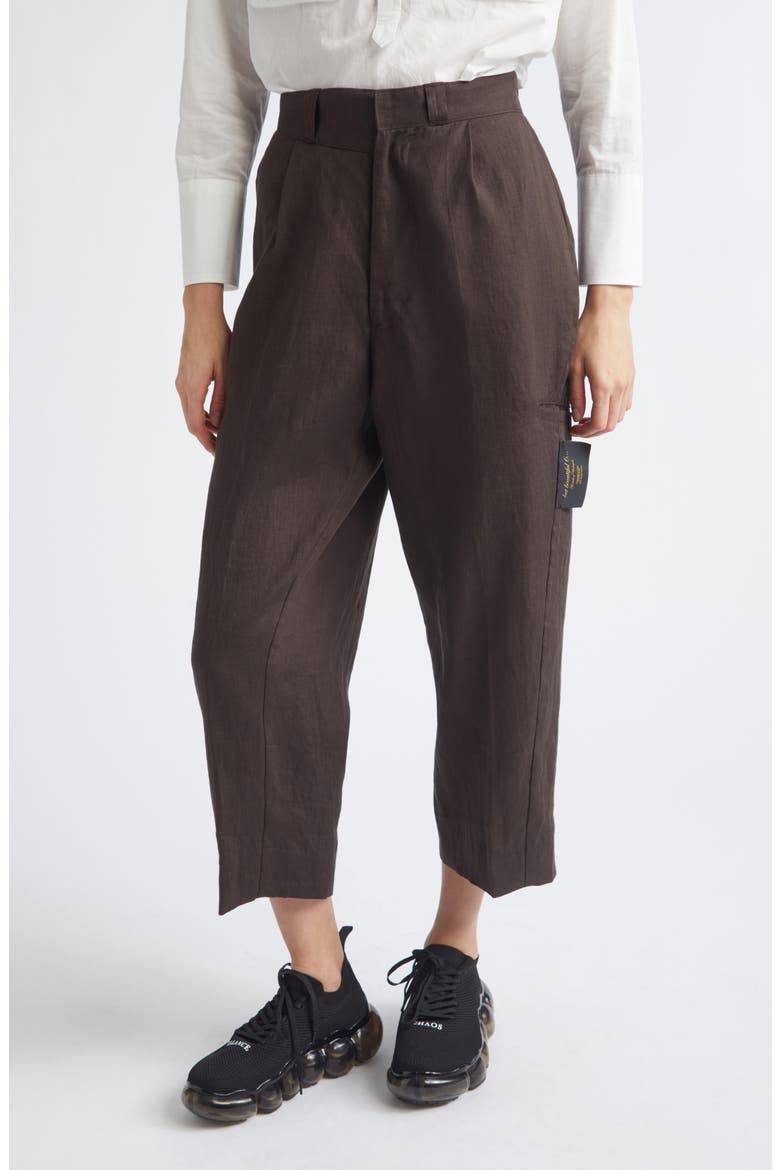 Crop Linen Straight Leg Pants, Main, color, BROWN