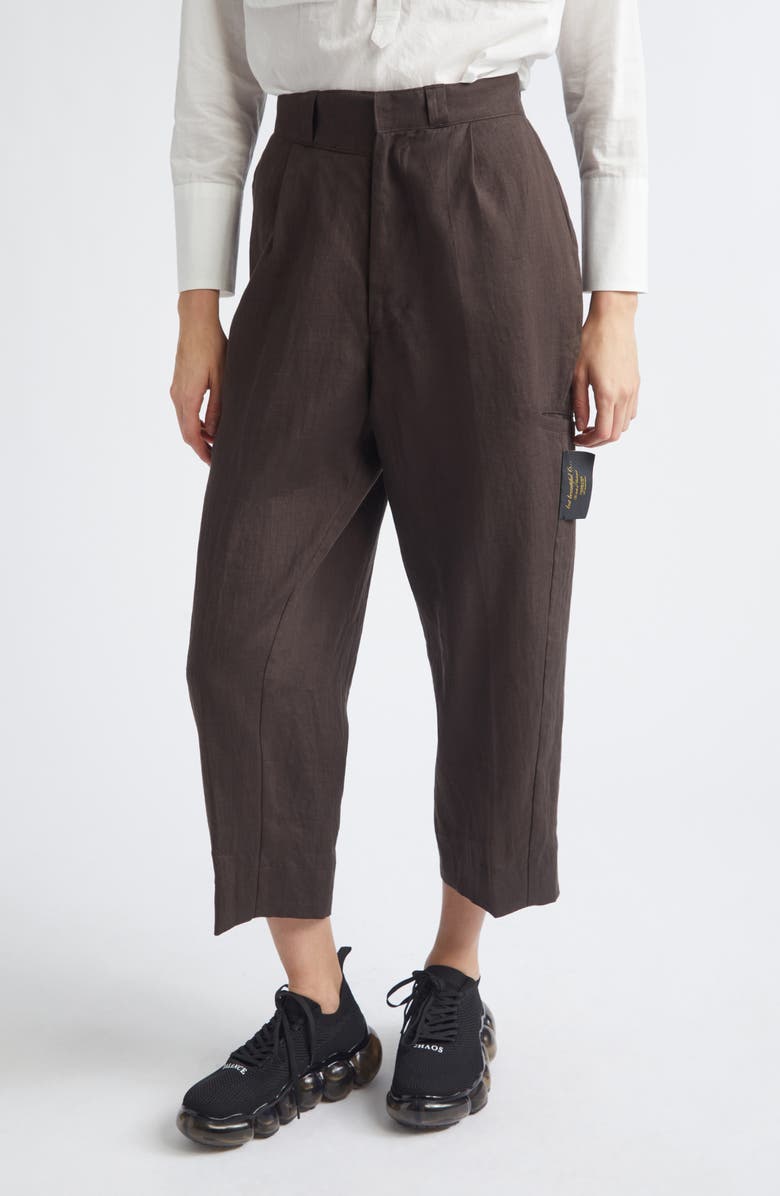 Undercover Crop Linen Straight Leg Pants, Main, color, Brown
