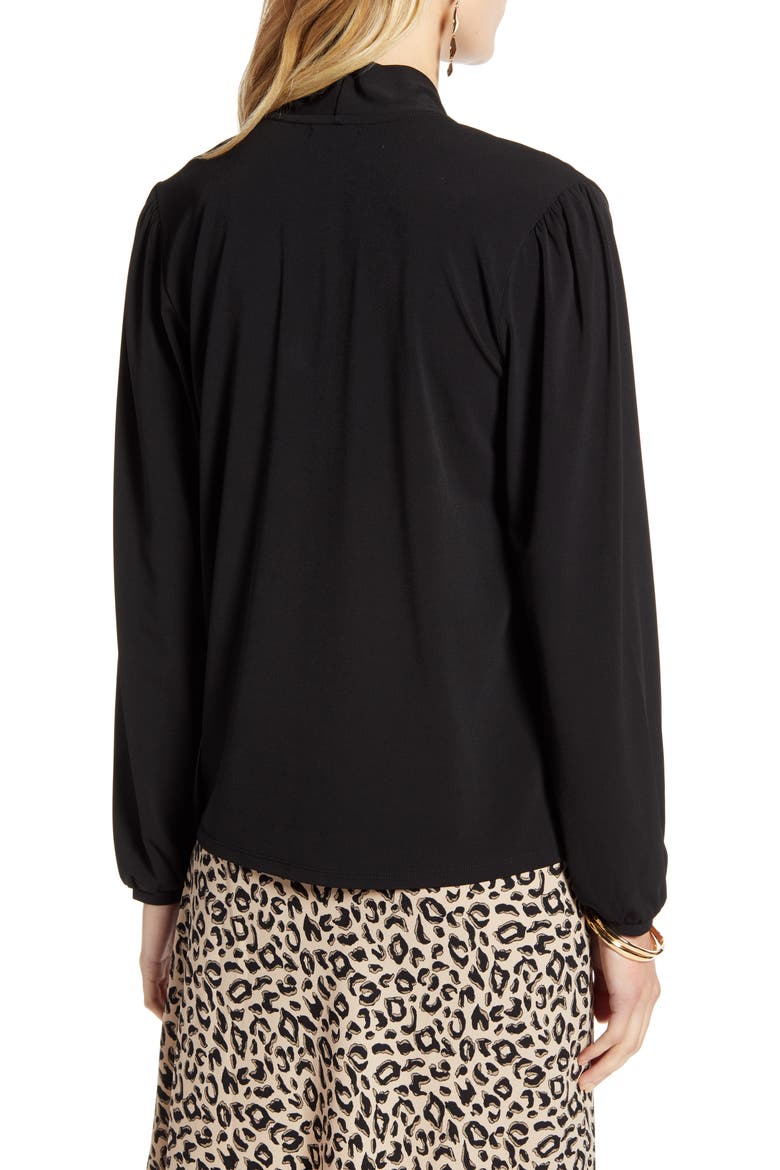 Tie Neck Long Sleeve Top, Alternate, color, BLACK