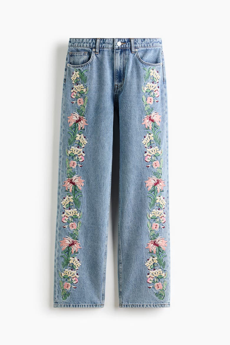 Straight Regular-Waist Jeans, Alternate, color, Denim blue/floral