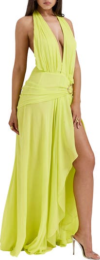 Olessia Plunge Halter Maxi Dress