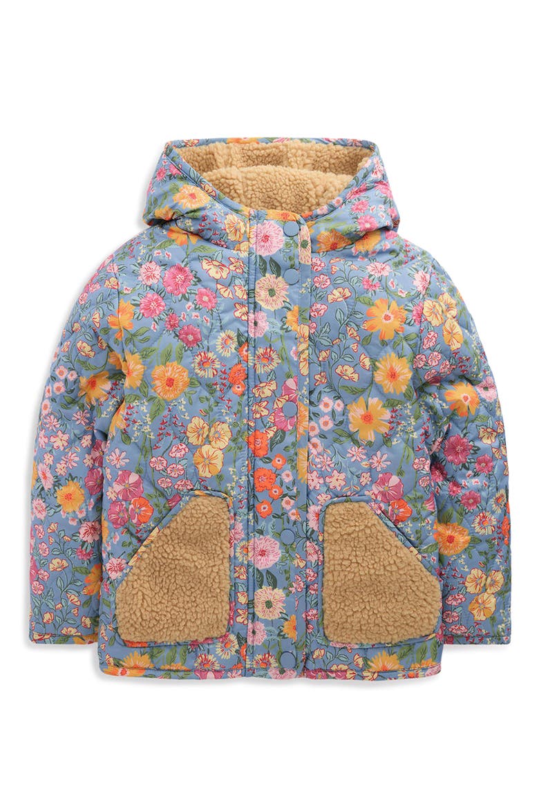 Kids' Borg Fleece Trim Padded Jacket, Main, color, BLUE FLORAL