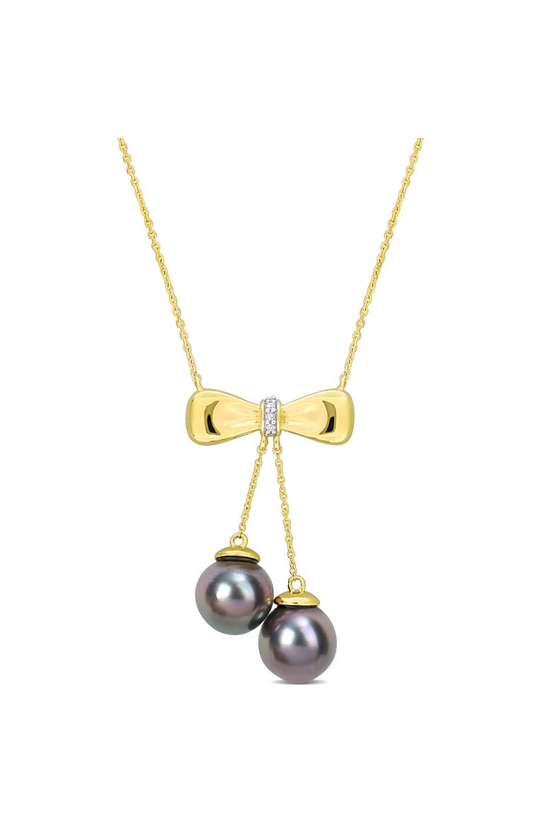 Cultured Pearl & Diamond Bow Necklace 10k, Main, color, Tahitian Pearl