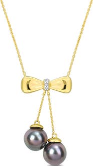 Julianna B. Cultured Pearl & Diamond Bow Necklace 10k