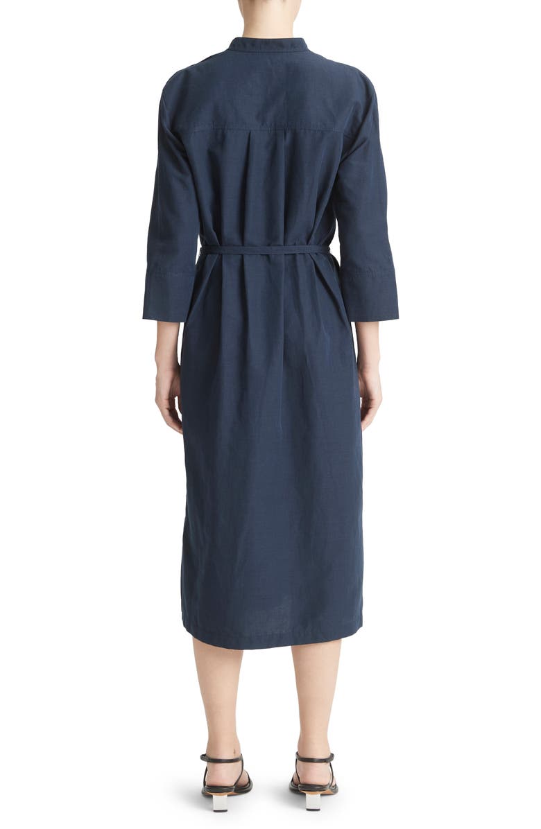 Vince Split Neck Belted Midi Dress, Alternate, color, Coastal