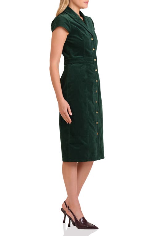 Avec Les Filles Short Sleeve Corduroy Dress In Green