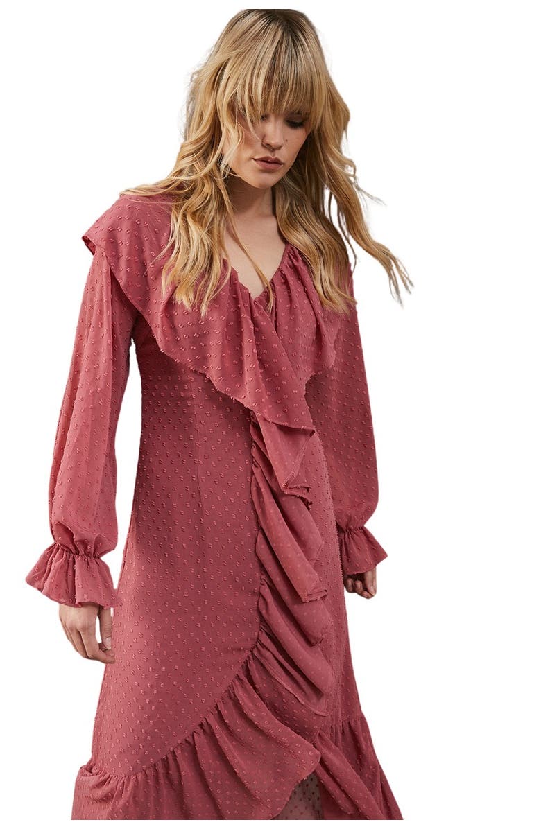 Warehouse Dobby Chiffon Midi Dress, Alternate, color, Rose