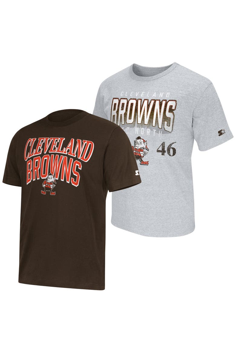 Men's Starter  Brown/Heather Gray Cleveland Browns Two-Pack Throwback Logo T-Shirt Set, Main, color, Brown