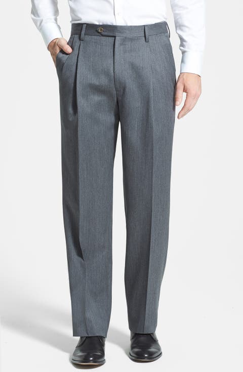 Pleated Classic Fit Wool Gabardine Dress Pants