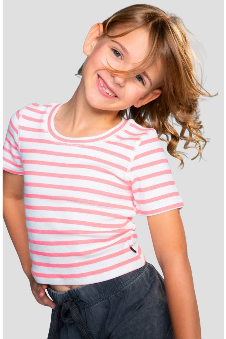Kids' Striped Ribbed Tee, Alternate, color, IVORY PINK