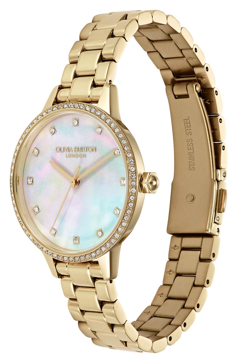Olivia Burton Captivate Mother-of-Pearl & Crystal Bracelet Watch, 34mm, Alternate, color, Mop/ Gold
