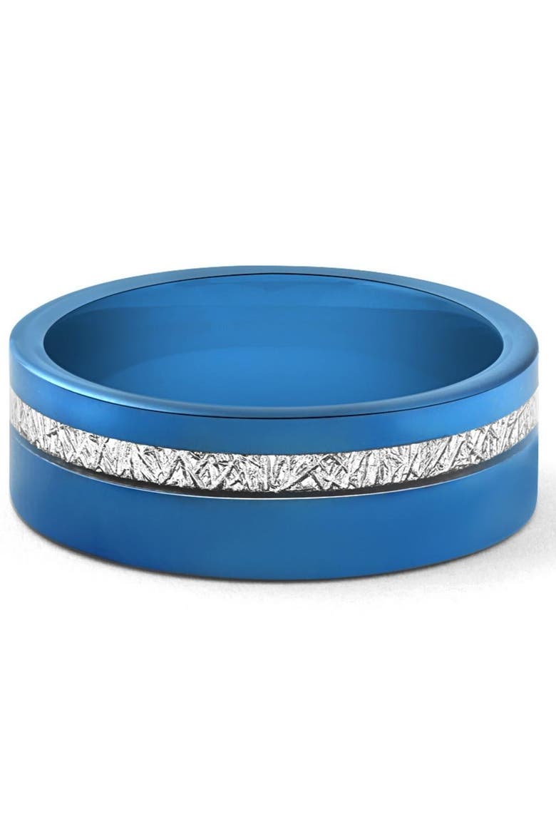 Men's Blue Tungsten Ring Meteor Inlay 8mm Wedding Band, Main, color, Blue Tungsten