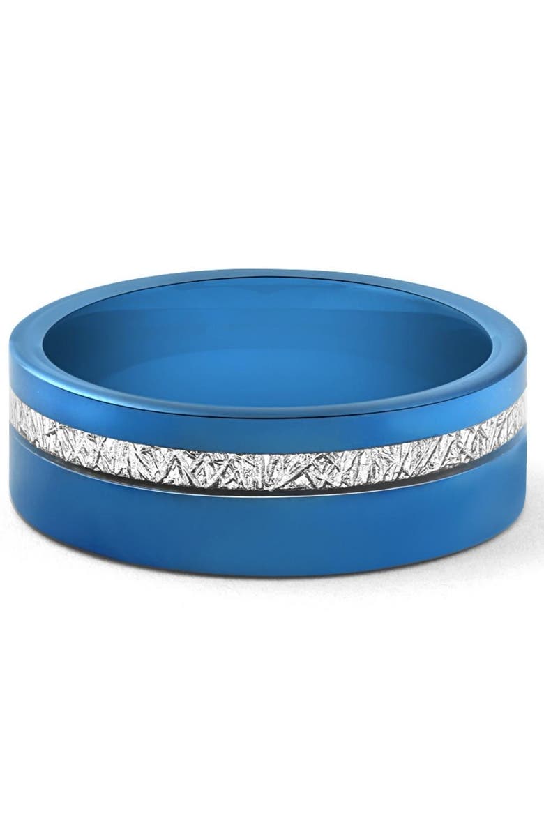 Bliss Diamond Men's Blue Tungsten Ring Meteor Inlay 8mm Wedding Band, Main, color, Blue Tungsten
