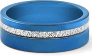 Bliss Diamond Men's Blue Tungsten Ring Meteor Inlay 8mm Wedding Band