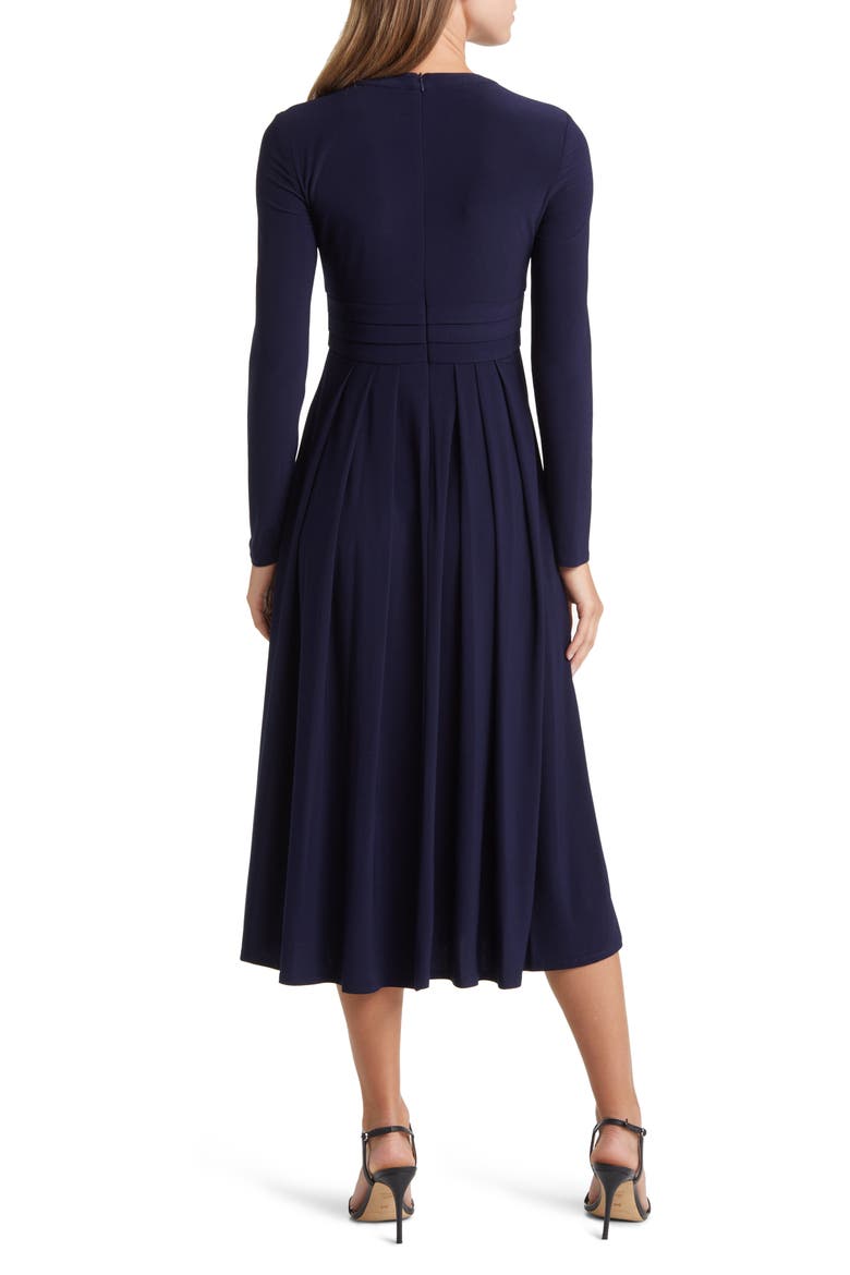 Pleated Keyhole Cutout A-Line Dress, Alternate, color, NAVY