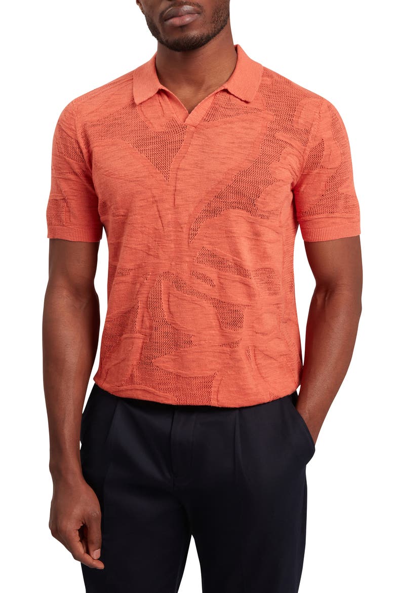 Sidraha Jacquard Knit Cotton & Linen Polo, Main, color, ORANGE