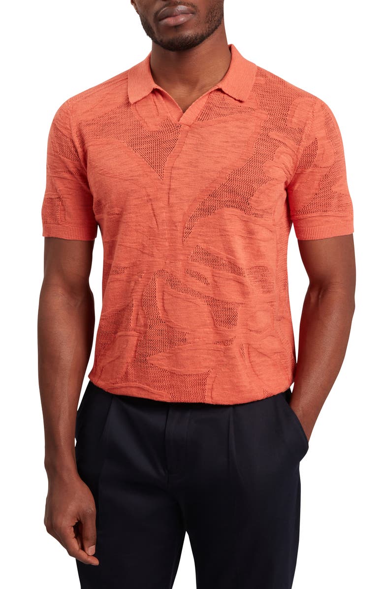 Ted Baker Sidraha Jacquard Knit Cotton & Linen Polo, Main, color, Orange