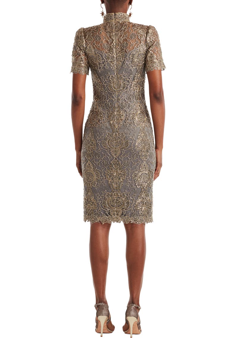 Metallic Embroidered Illusion Neck Cocktail Dress, Alternate, color, SMOKE PEARL