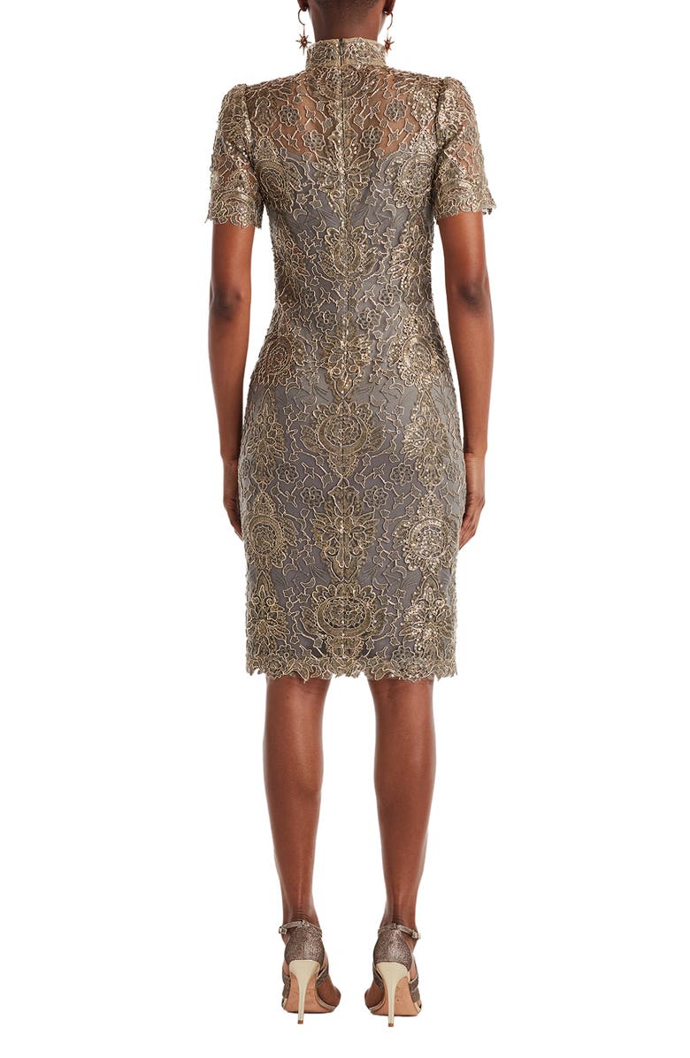 Tadashi Shoji Metallic Embroidered Illusion Neck Cocktail Dress, Alternate, color, Smoke Pearl