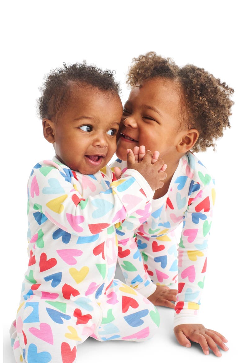 Baby Organic Zip Footie In Rainbow Candy Hearts, Alternate, color, Ivory Rainbow Candy Hearts