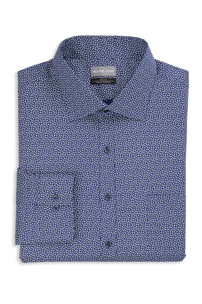 Big & Tall Abstract Patterned Performance Dress Shirt, Main, color, NAVY